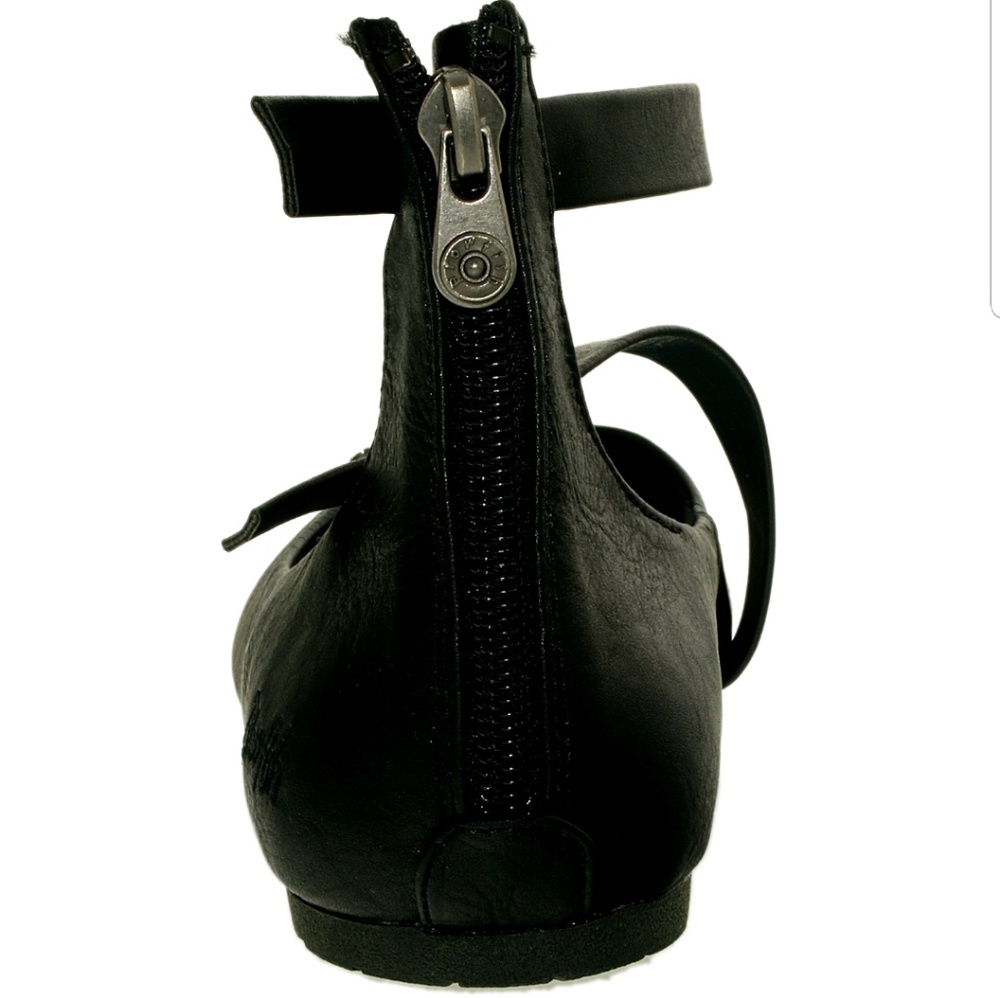 Strappy Black Faux Leather Flats Zipper NIB - Picture 3 of 8